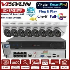 Vikylin Smartfind 8CH 8POE NVR Camera System Full Color 4K 8MP POE IP Camera Lot