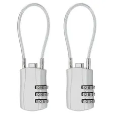 2 Pcs 3 Digit Luggage Cable Combination Lock with 5" Long Cable, Silver