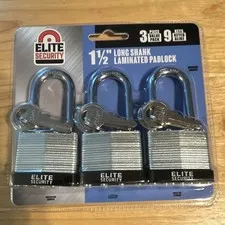 Elite Security 3-Pack 1-1/2in Long Shank Laminated Padlocks 3 Keys
