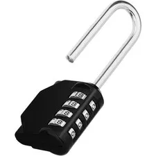 Long Shackle Padlock, 4.53" Height, 2.62" Shackle Height (Black) | 4 Digit