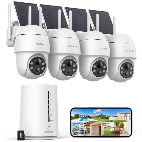COOAU 4MP Solar Security Cameras Wireless Outdoor, 64GB Local Storage Outdoor...