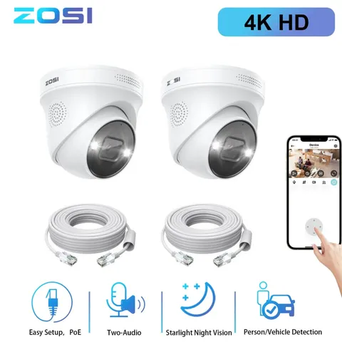 ZOSI 4K PoE 2PK Security IP Night Vision Camera Smart AI Detection Instant Alert