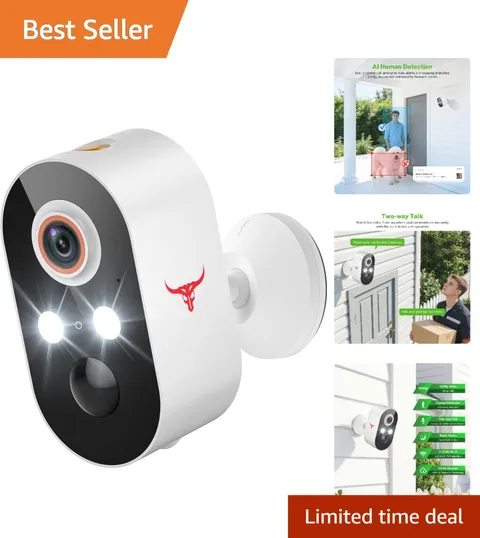 Wide-Angle 1080P Security Camera with AI Human Detection - Outdoor Ready