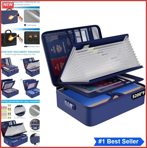 Fireproof Document Organizer Bag 15.1 Inch Lock Accordion File Folder Water