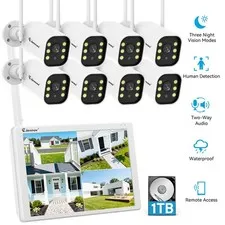 5MP WIFI Security Camera System Outdoor Wireless Two Way Audio 10CH 1TB NVR