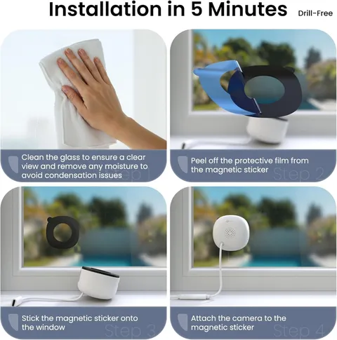INFIYA 2K No Drill Window Camera-2 Pack 2.4Ghz & 5Ghz WiFi Dome Cameras for Home
