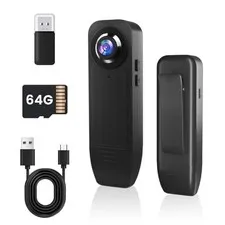 Body Camera, 1080P Mini Body Camera with 64GB microSD No WiFi Needed, Wearable 