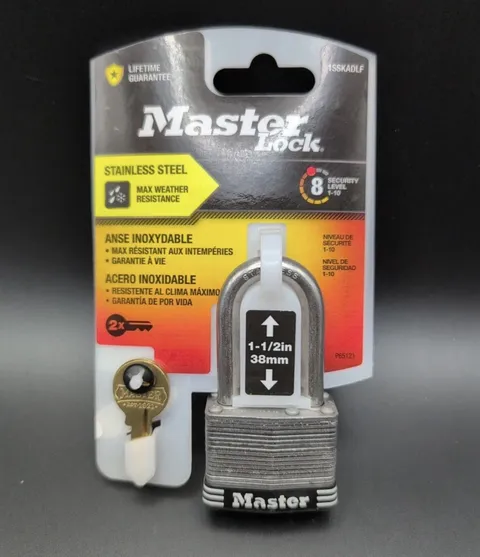 NEW Master Lock Padlock, Laminated Stainless Steel Lock, 1-3/4 in. Wide 1SSKADLF