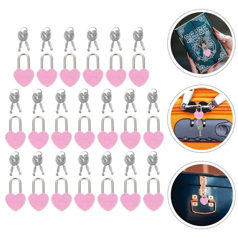 20 Sets Small Heart Shaped Padlocks with Keys for Decoration