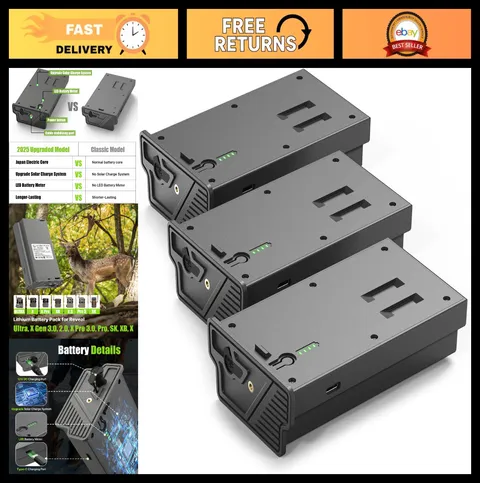 3 Pack Upgraded Solar Charging Battery for Trail Cameras - Rechargeable Lithium