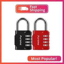 Puroma 2 Combination Lock Locker 4 Digits Combo Padlock Gym Red & Black