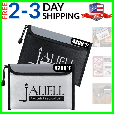 2 Pack Fireproof Money Bag 9.5x6.5'', Non-itchy Waterproof Fireproof Bag with...