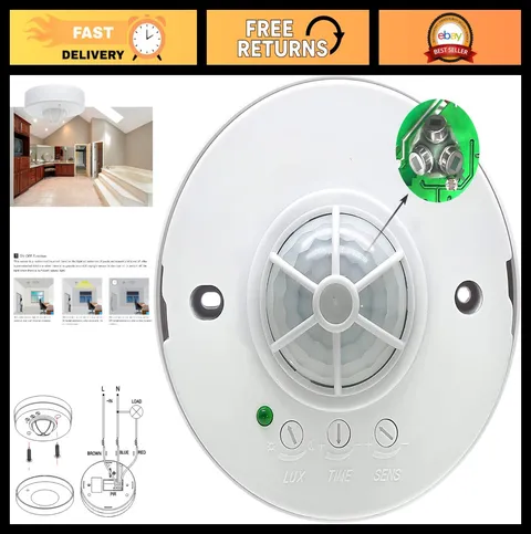 360° Ceiling PIR Motion Sensor Switch - 3 Detectors, 10-40ft Range, High Sensiti