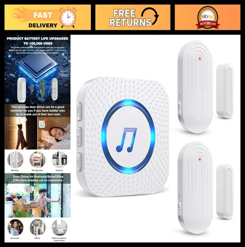 Wireless Door Chime Sensor Alarm - 500FT Range, 26 Chimes, 5 Volume Levels, 2 Se