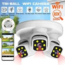 3Lente Camaras De Seguridad Wifi 1080P Exterior Vision Nocturna Video 10XZoom US