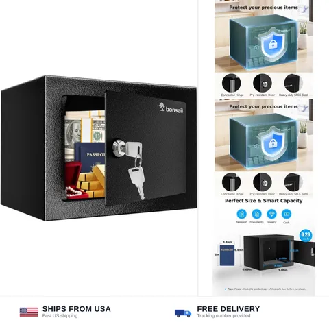 Bonsaii Safe Box with Key Lock, Steel Security Lock Box, 0.23 Cubic Feet, 9.0...