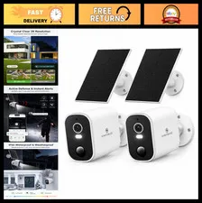 2-Pack 2K Wireless Solar Security Cameras for Outdoor Home Surveillance
