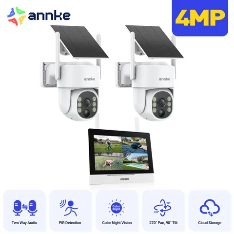 ANNKE HD 4MP PT Wireless PIR Security Camera System Solar Powered Two Way Audio