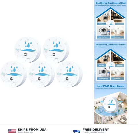 5 Pack Water Leak Detectors for Home, 100dB Waterproof Water Sensor Alarm Lea...