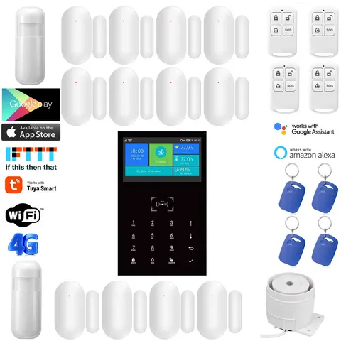 V59 Tuya APP WiFi+US/EU 4G Wireless Kits Home Security Alarm System+Alexa+Google