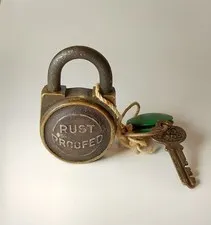 VTG 1930's-1940's Rust Proofed Original Patina Brass Padlock Working with Key