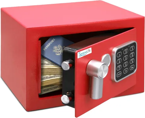 Steel Digital Safe Box SereneLife 9.1x6.7x6.7 Red Key