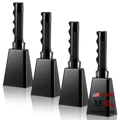 4 Pack Black Cow Bell with Handle 8.8 Inch Loud Cowbells Noise Maker for