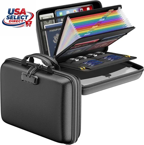 Fireproof File Organizer with Lock, Hard-Shell Case Fireproof Document Box with