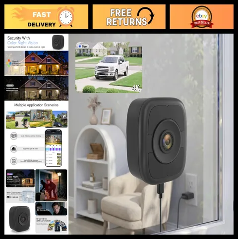 8MP 4K No Drill Indoor/Outdoor Camera, WiFi, Night Vision, AI Detection, 32GB SD