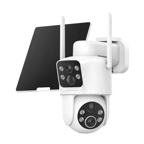 Dual Lens 2K Full HD Solar Powered Wireless Outdoor Security Cameras White