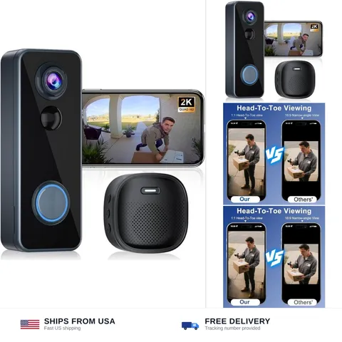 Doorbell Camera Wireless, Head-to-Toe Video - No Subscription Required,2K HD ...