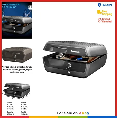 Fire-Resistant Water-Resistant Safe Box 0.36 Cu Ft Tubular Key Lock Digital