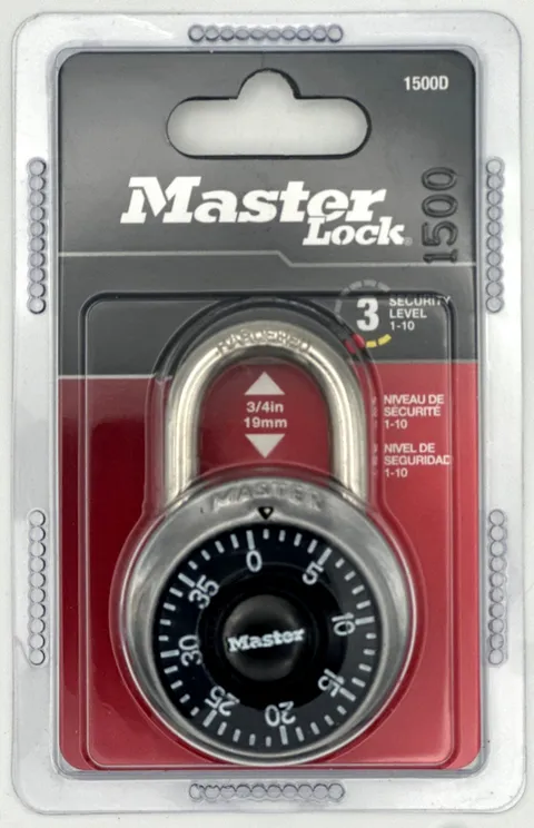 Master Lock 3-Digit Combination Padlock 1500D 1-7/8" Width, 3/4" Shackle