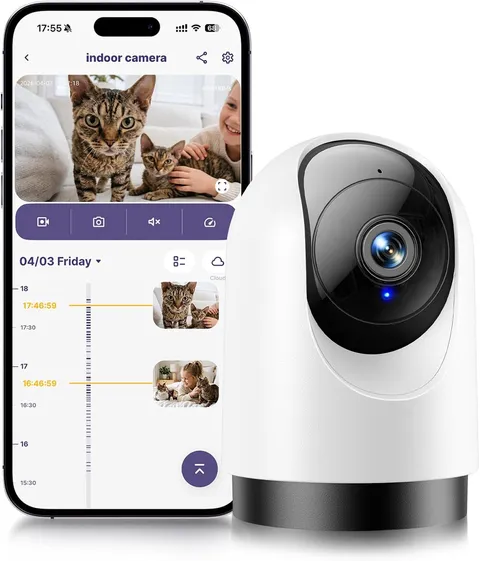 Indoor Security Camera, 2K 360° Wi-Fi Baby Monitor & Pet Camera W/Motion Trackin