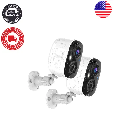 Rechargeable Battery-Powered Security Cameras with Real-Time Alerts - 2 Pack
