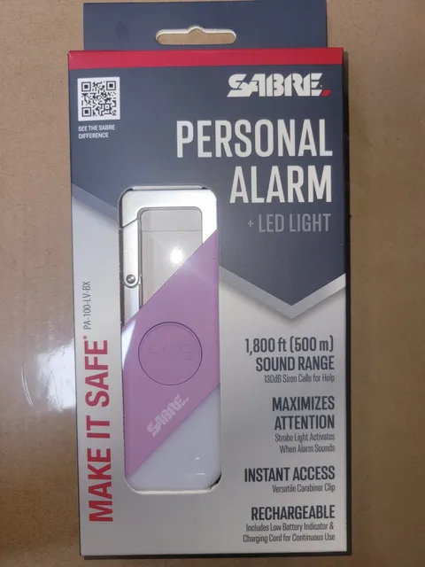 Sabre 2-in-1 Personal Alarm Light Purple with LED 130dB Dual