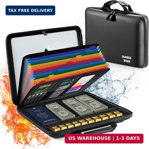 Fireproof Document Box File Organizer: Hard-Shell Case Fireproof Waterproof Box