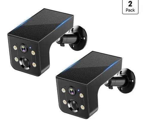 2-Pack Wireless Outdoor Solar Security Cameras, No Wiring, IP/Network, Black