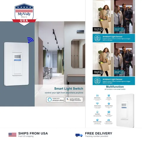Nexete Smart Wi-Fi Motion Sensor Light Switch for Smart Home Automation, Sing...