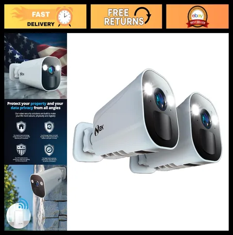 2-Pack Wire-Free 2K HD Indoor/Outdoor Security Cameras with 2-Way Audio