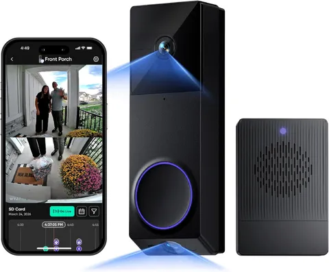 Wireless Duo Cam Video Doorbell (Chime Included), Battery Powered, 2K Full HD Vi