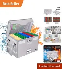 Secure Fireproof File Storage Box with Zipper & Handle - Ideal for Home & Office
