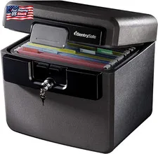 Sentrysafe Black Fireproof and Waterproof Safe, File Folder and Document Box wit