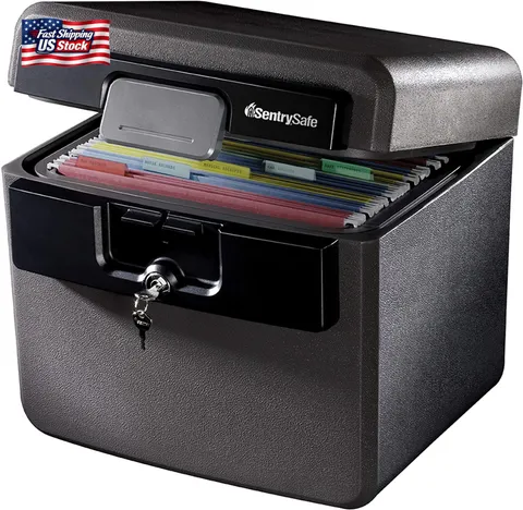 Sentrysafe Black Fireproof and Waterproof Safe, File Folder and Document Box wit