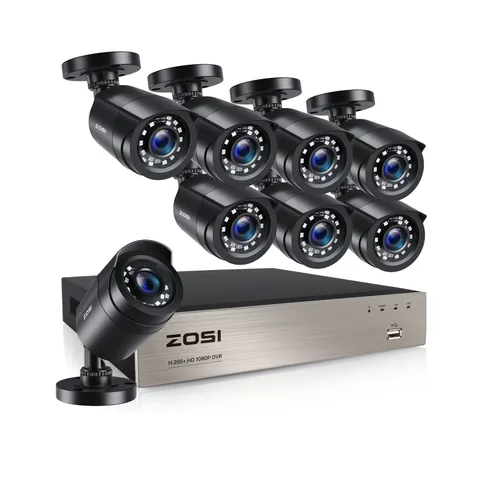 ZOSI 8MN-106B8S-00-US H.265+ 8CH 5MP Lite DVR 1080P Home Security Camera System