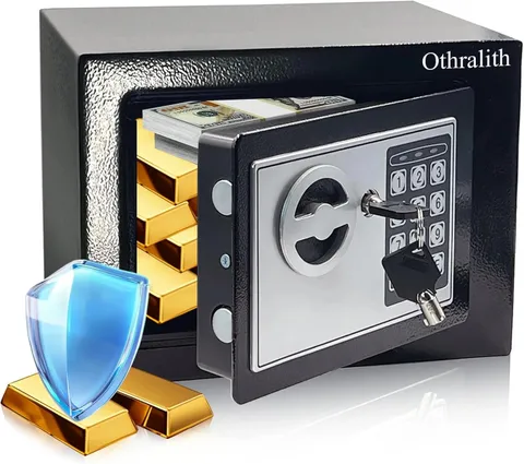 Small Steel Safe Box with Digital Keypad & Key Lock – Black