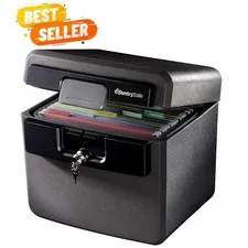 Black Fireproof and Waterproof Safe, File Folder and Document Box with Key Lo...