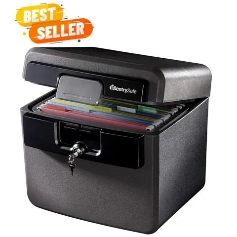 Black Fireproof and Waterproof Safe, File Folder and Document Box with Key Lo...