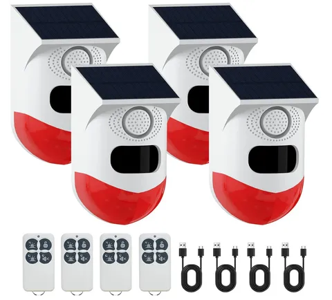 Solar Outdoor Motion Sensor Alarm 2 Adjustable Activated Waterproof 120dB Loud