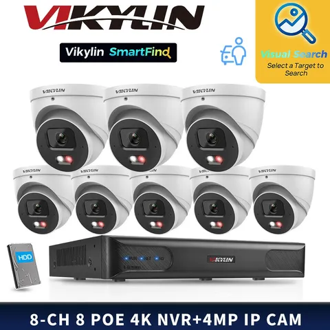VIKYLIN SmartFind 8POE 8CH NVR MD Dual light Color F1.0 4MP IP Camera Lot